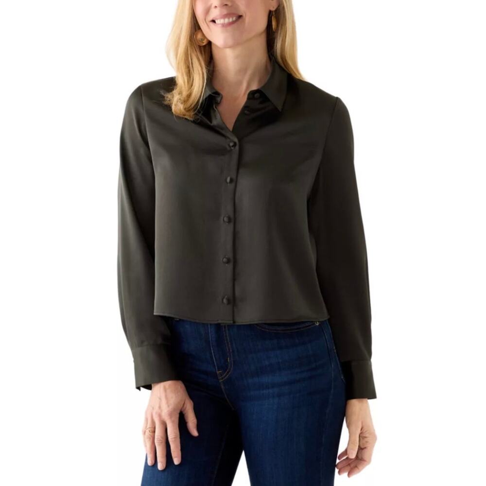 NWT Jason Wu Satin-Like Long Sleeve Blouse Black Women’s Size Medium